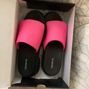 Neon pink chunky platform sandals